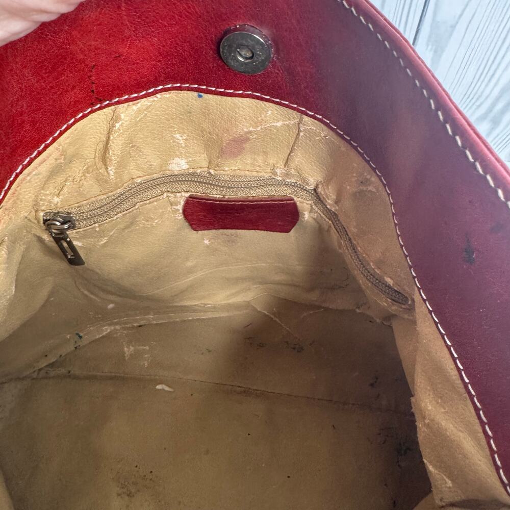 Vintage Marco Firenze Red Italian Leather Designer Shoulder Bucket Bag READ - Picture 8 of 13